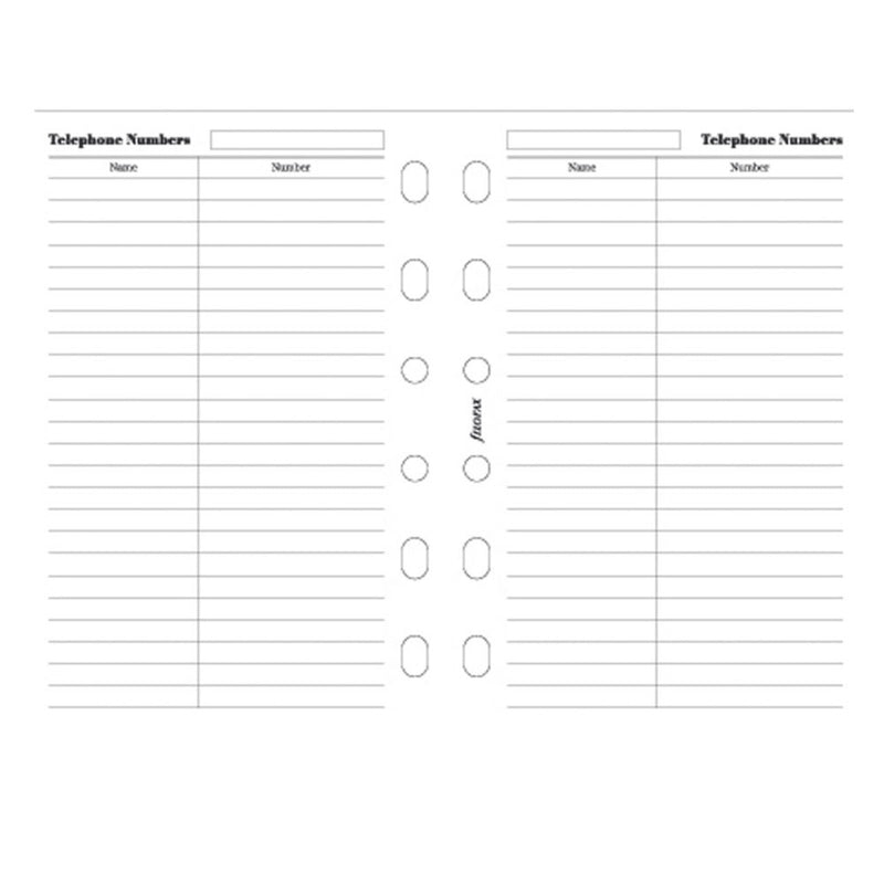 Filofax Pocket Telephone Numbers Notepaper