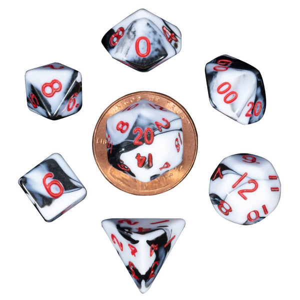 MDG Mini Polyhedral Dice Set (with Red Numbers Marble)