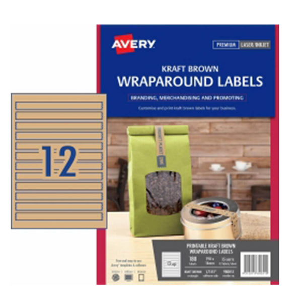 Avery Wraparound Labels Kraft Brown 190x16mm 15pk (12/sheet)