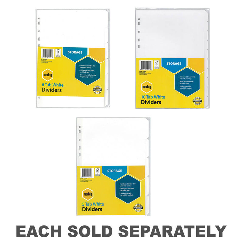 Marbig Manilla Reinforced Strip Dividers A4 (White)